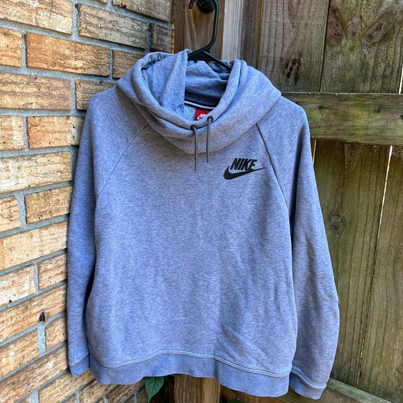 Nike Gray Hoodie Sweatshirt Iconic Swoosh Pullover - Picture 1 of 4